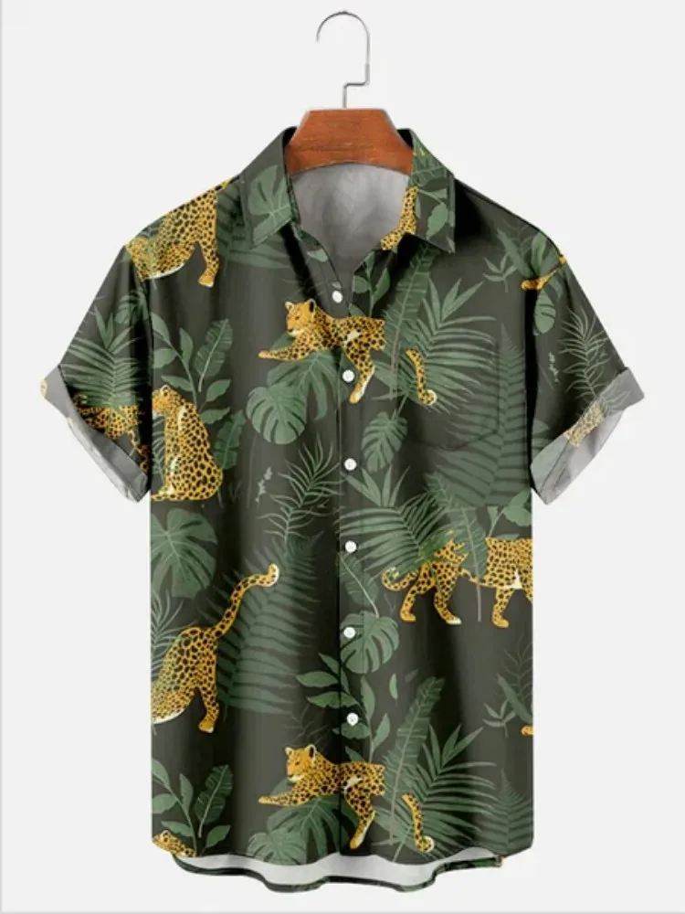 Hawaiian Men's Print Short  Sleeve Shirt Beach Coconut Tree Fashion Lapel Top 2023 New For Men Floral Clothes