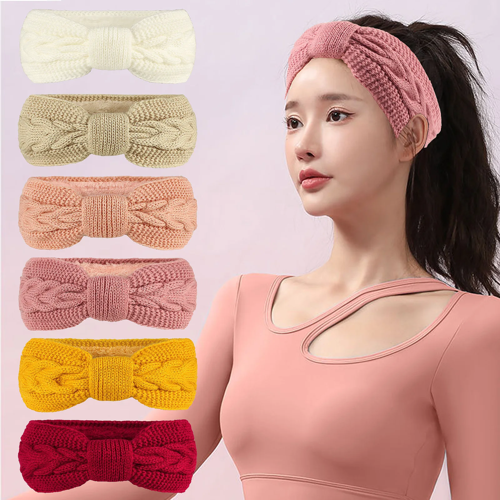 Plush Wool Hairband Bowknot Winter Warmth Fried Dough Twists Thick Thread Ear Protector Knitted Hair Accessories