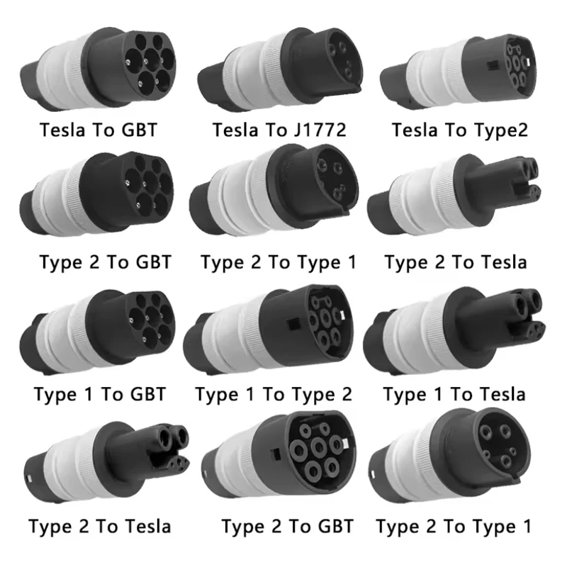 For 4 Standard EV Charger Adapter Type 1/Tesla to Gbt Converter 7kw Type 2/gbt to J1772 Adapter 32A Electric Car Charging