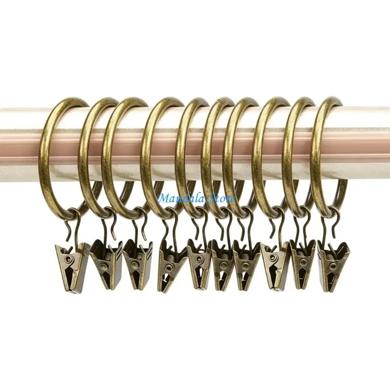 U2JC Metal Curtain Rings with Clips Pack of 10 with 25 mm Interior Diameter for Hanging Window Panel, Light Drapes, and Divider