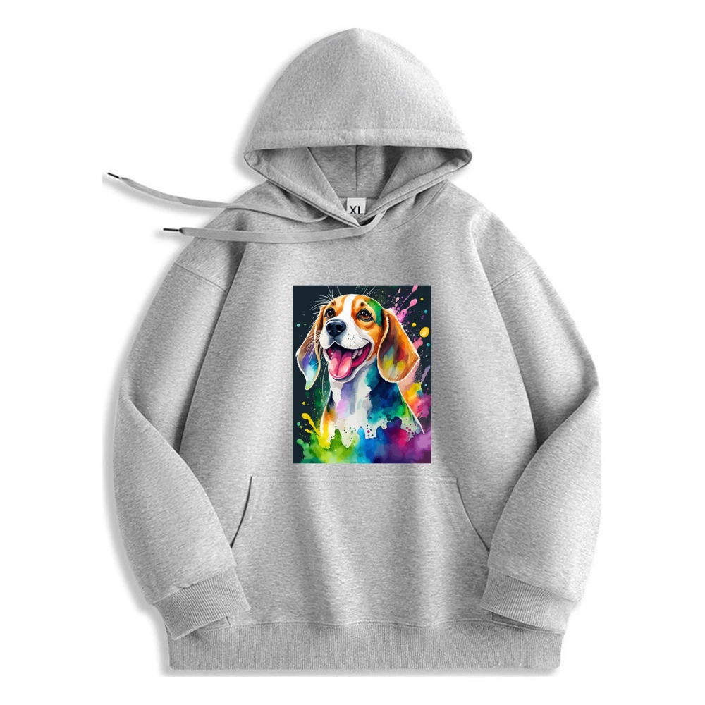 Beagle Dog Portrait Animals Colorful Hoodie Casual Style Graphic Hoody Streetwear Trendy Design​​ Long Sleeve​​