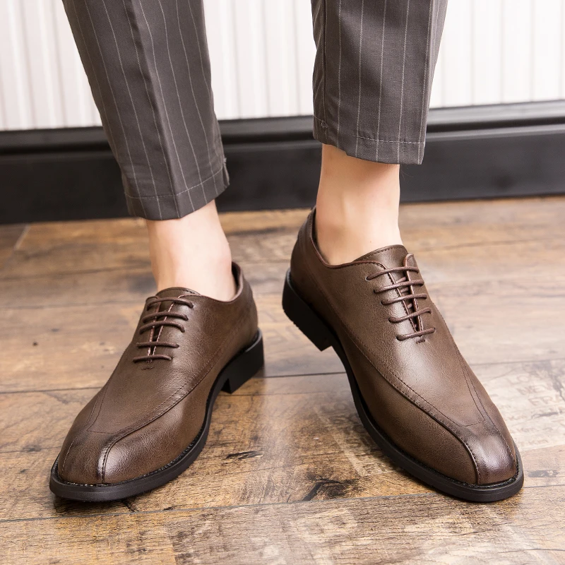 

Formal leather shoes for men pointy English lace-up breathable men's wedding shoes Derby casual leather business men's shoes