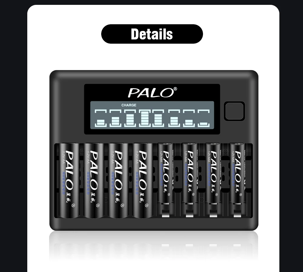PALO 1,2V AA+AAA Wiederaufladbares Batterieladegerät-Set AA 3000mAh AAA 1100mAh Mit 8-Slot-Ladegerät 4-8 Stück – Detail 9
