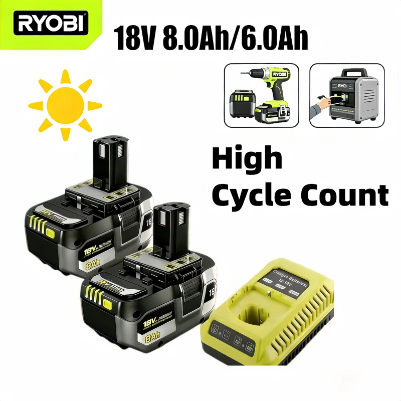 

Original Genuine RYOBI 18V Li-ion Battery, P104 P107 RB18L50 RB18L20 P108 High Capacity Rechargeable Battery