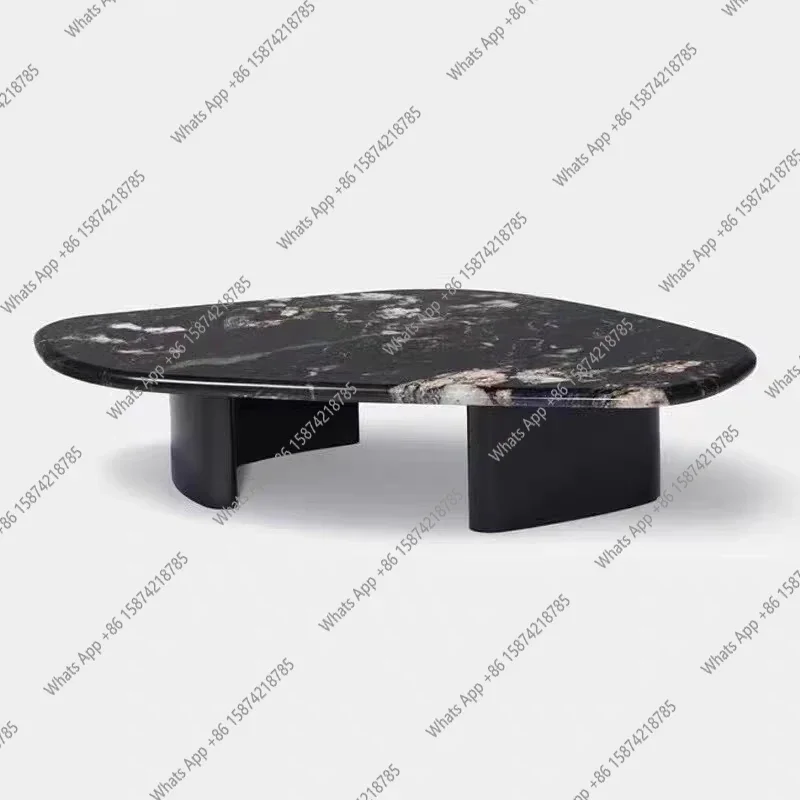 Designer Round Natural Marble Coffee Table for Living Room Office, Modern Luxury Metal Base Oval Center Table