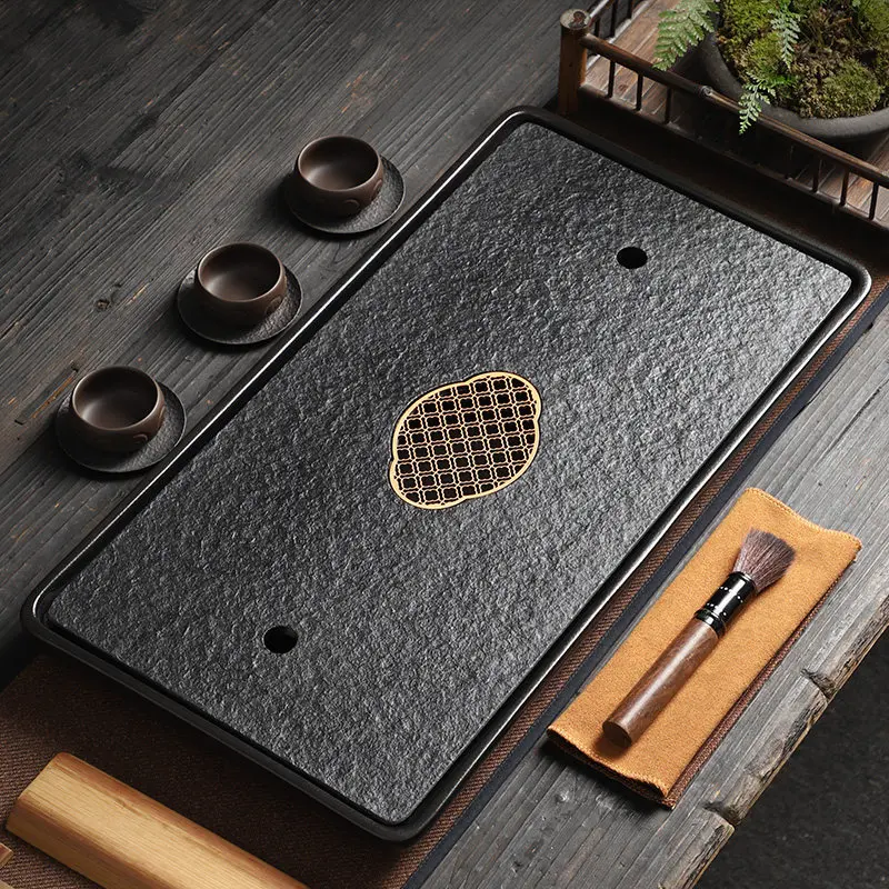 Stone Rectangular Tea Tray Drainage Ceramic Office Home Tea Tray Living Room Serving holz tablett rechteckig Decorative Tray
