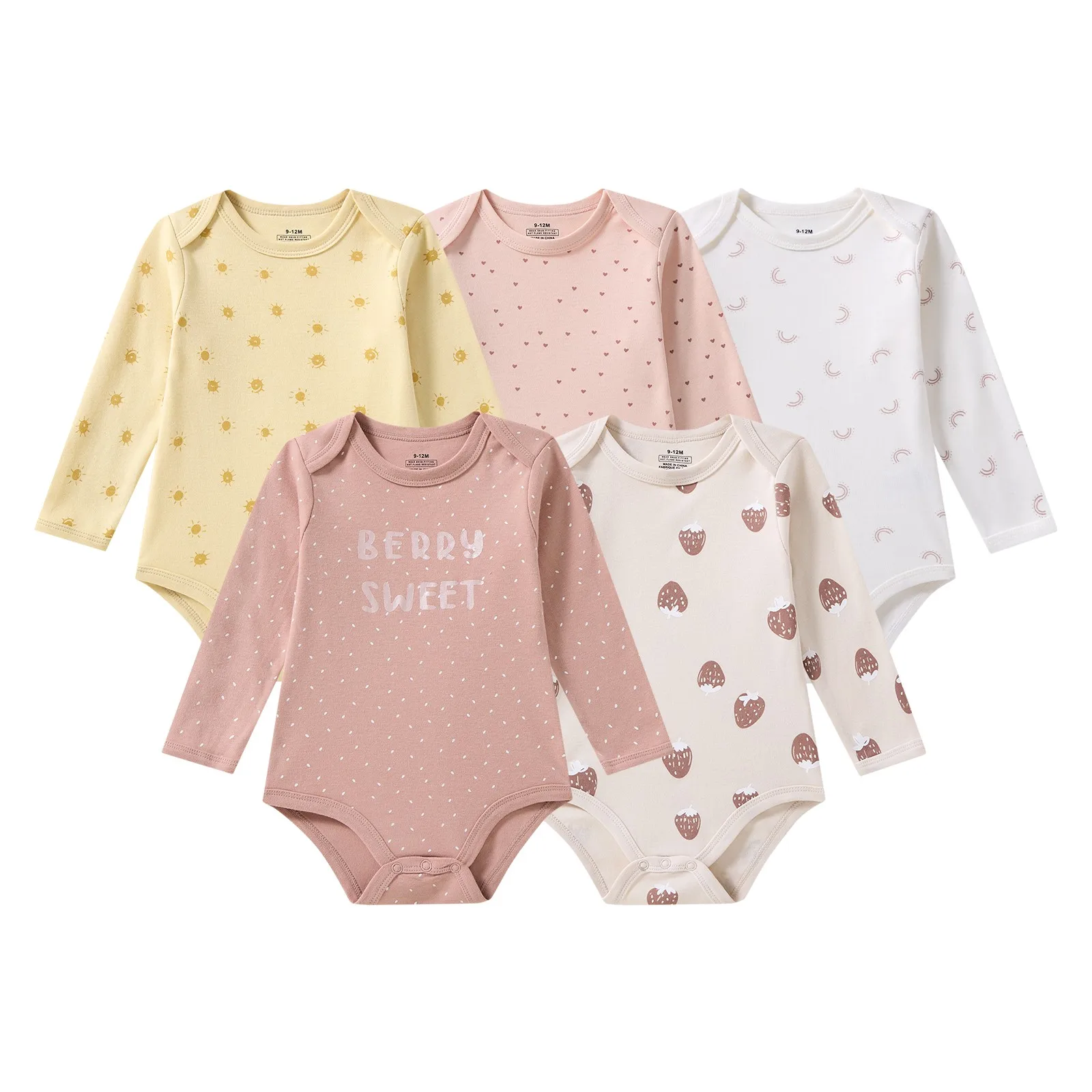 5-Piece Cute Unisex Baby Bodysuits Soft Newborn Boy Girl Long Sleeve Onesies 0-12 Months Infant Clothes Four Seasons Outfits