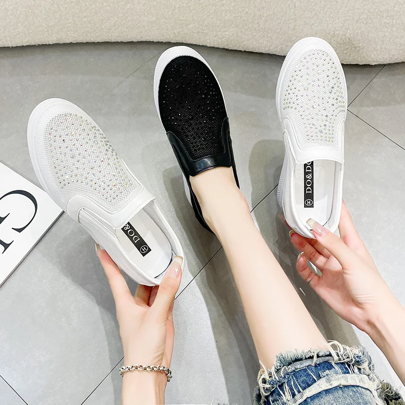 Breathable Mesh White Wedge Sneaker High Platform Height Increased Hidden Shoes 2023 Summer New Wild Casual Thick Sole Net Shoes