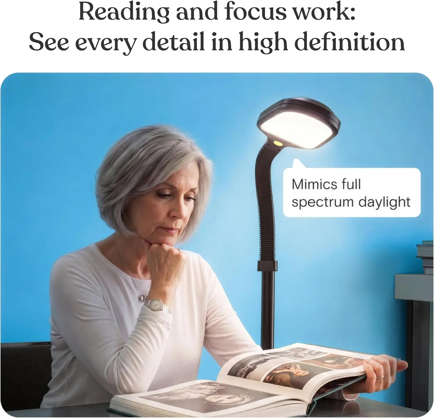 LED Floor Reading Lamp with Flexible Gooseneck for Crafts, Lash Extensions, Living Room, Bedroom, Office, Black