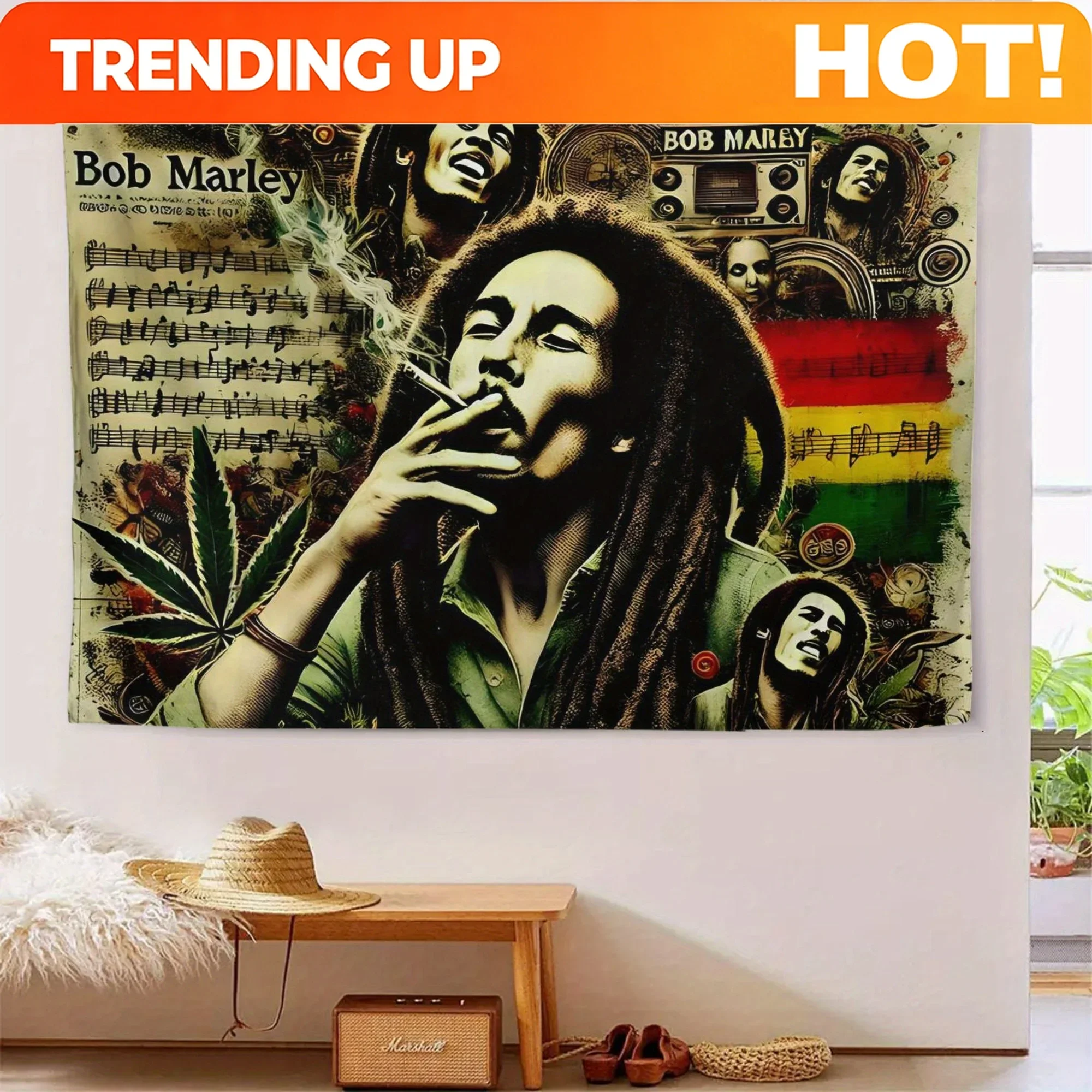 Customization Wandteppich Mit Bob-Marley-Thema Für Flure Oder Treppenhäuser – Verleiht Den Übergangsbereichen Tiefe Und Persönli
