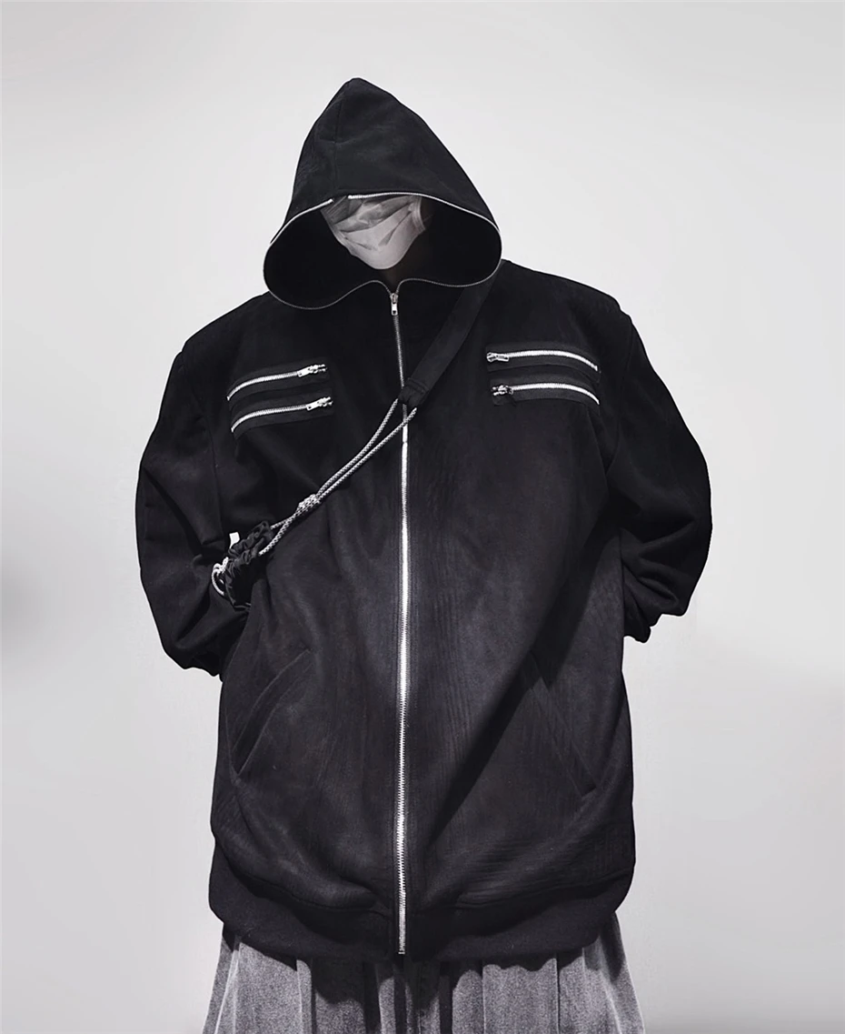 Vintage Zipper Hoodies Mens Streetwear Punk Y2k Hooded Casual Jackets Men Oversized Harajuku Fashion Hoodie Top