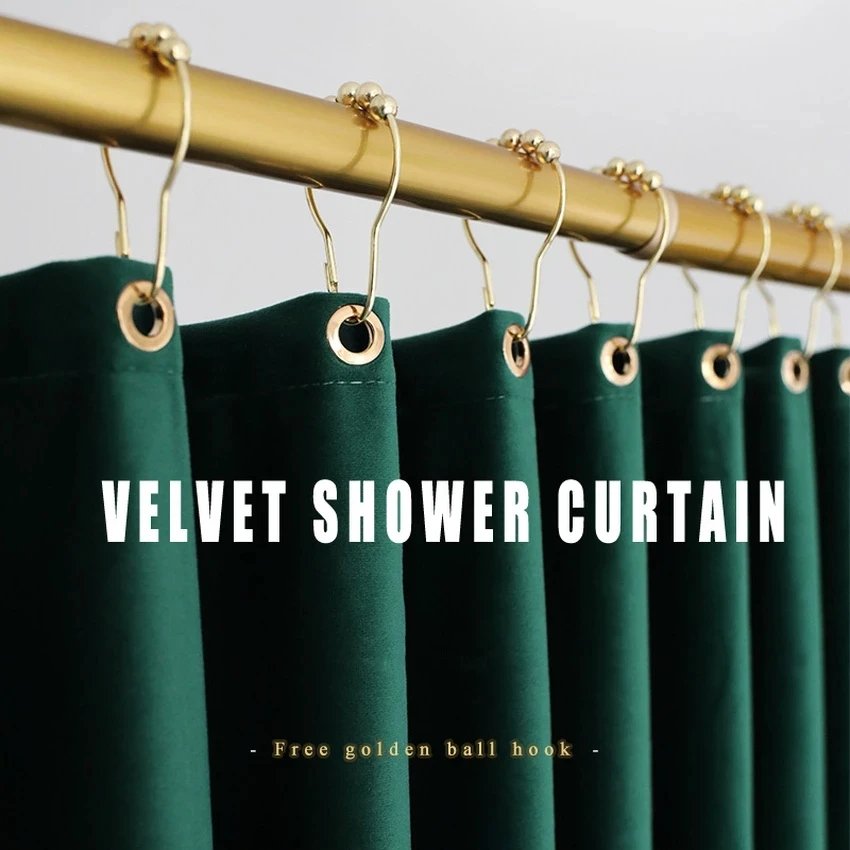 Nordic Velvet Two Layer Shower Superior Quality Gothic Decor Curtain Set Free Perforated Waterproof Fabric Warm Shower Curtain