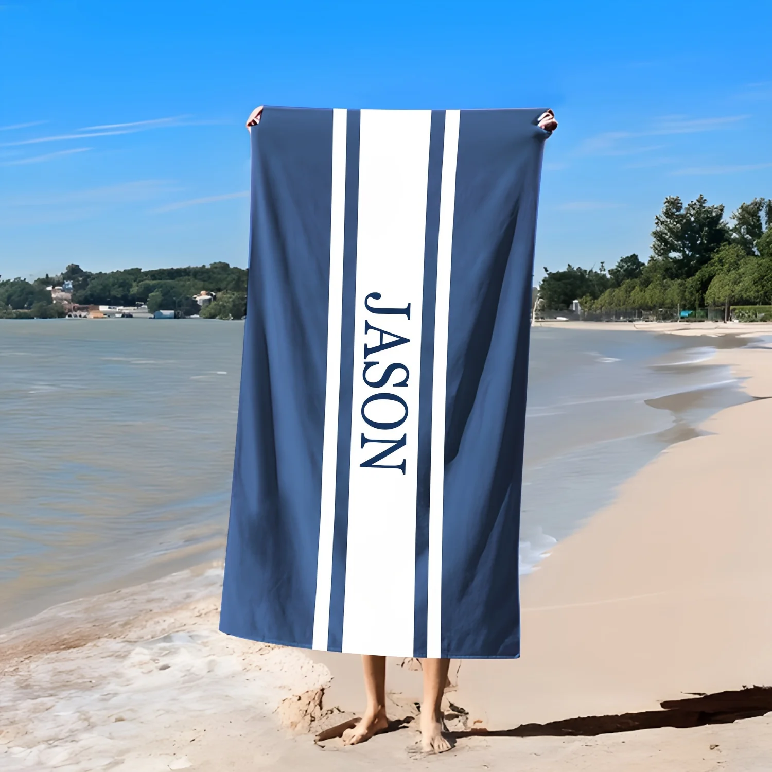 1pc,Personalized Name Beach Towel Polyester Modern Coastal Knit Fabric Rectangular Towel With Unique Design For Beach