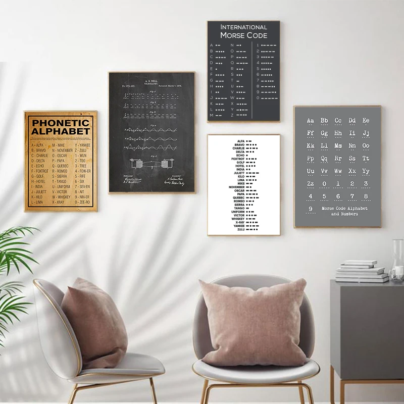 (2D Canvas Painting)  Morse Code Poster and Print Modern Minimalist Wall Art Canvas Painting Black White Picture for Living R