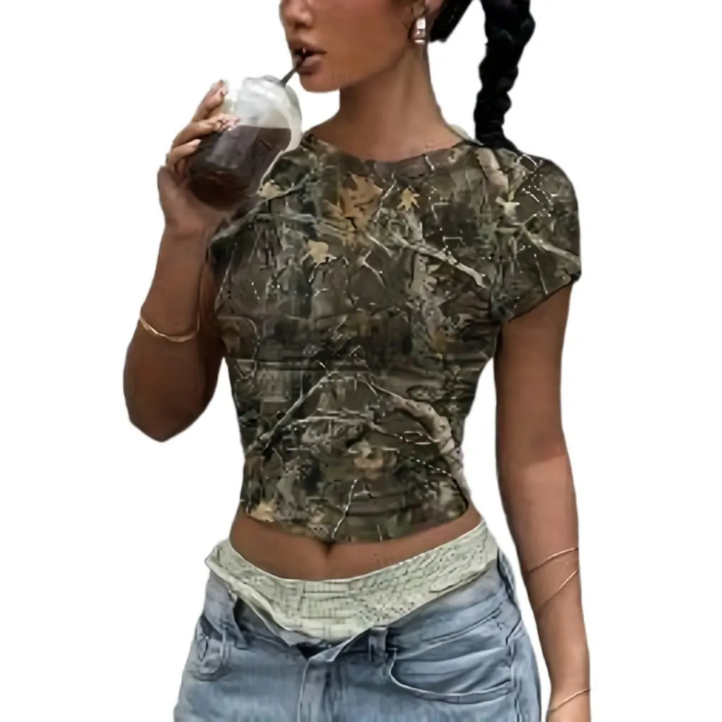 

Retro Dead Branch Camouflage T-Shirt Short Fit European American Style New Stock