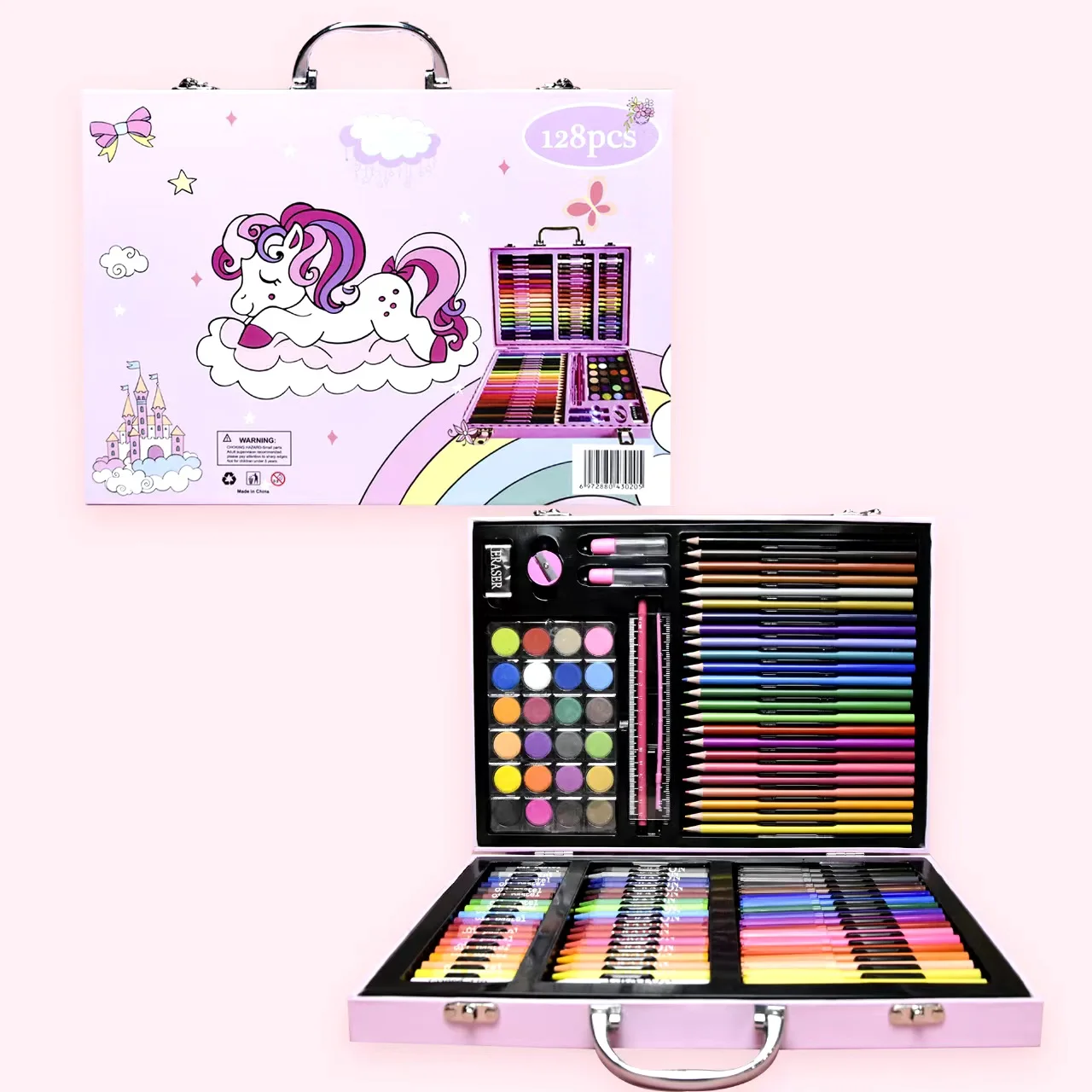128 Piece Art Set, Deluxe Professional Color Set, Art Set Crafts Drawing Painting, Box Include Oil Painting Stick, Markers, Watercolor Paints, Color Pencil, Brush, Pencil Sharpener, Ruler