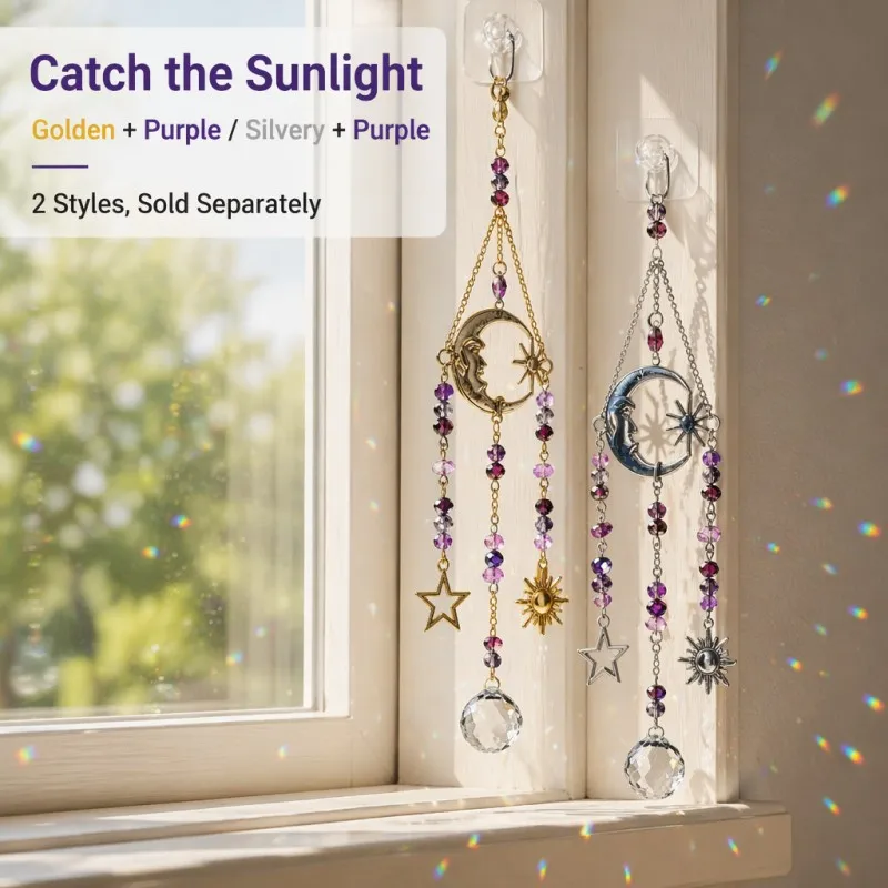 1pc Grandpa Moon Sun Suncatcher,Colorful Wind Chime Sun Catcher with Crystal Prism Pendant Suitable for Indoor or Car Hanging