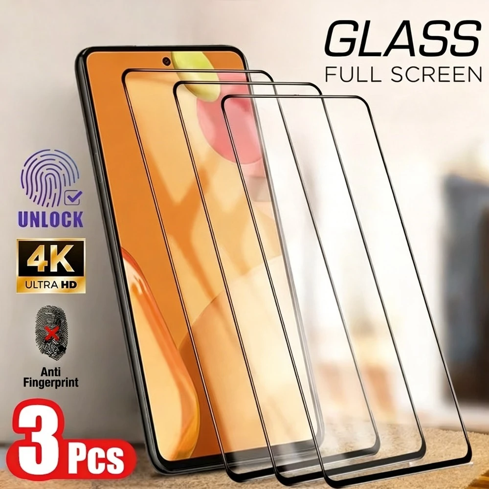 

3Pcs Full Cover Screen Protector for Samsung Galaxy A57 A56 A55 A53 A37 A35 Tempered Glass for Samsung A06 A15 A16 A17 A25 A26