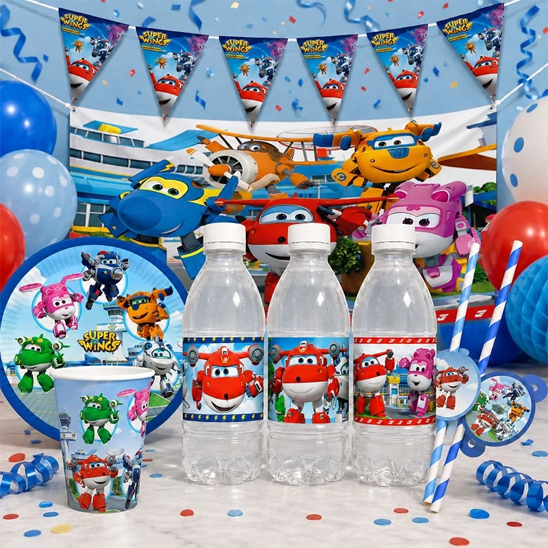 Décorations de fête d'anniversaire à thème Super Wings, motifs de dessins animés, style décoratif, essentiels pour une célébration mémorable