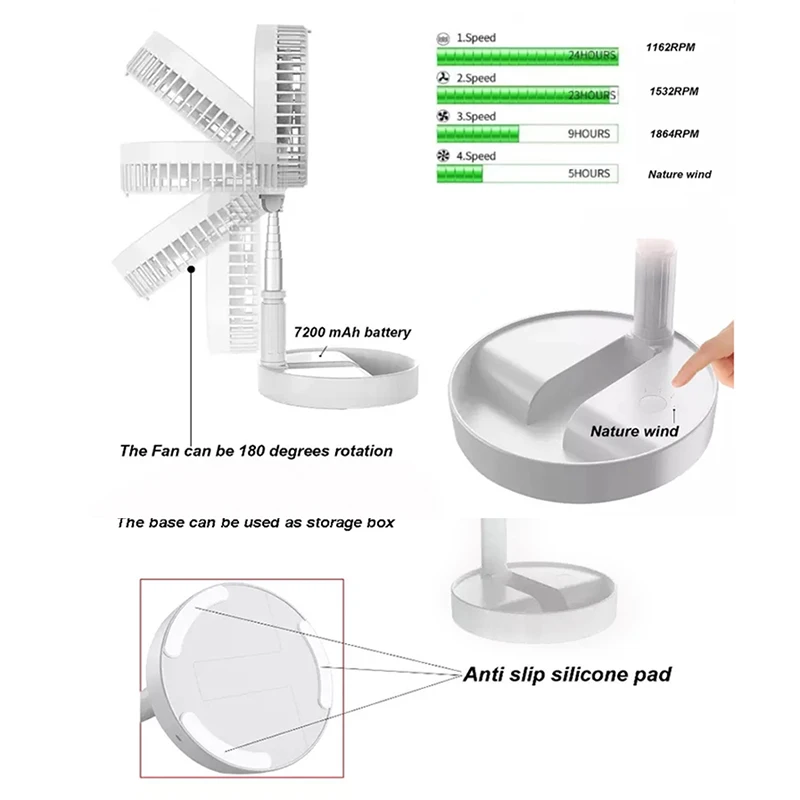 Portable Fan Rechargeable Mini Folding Telescopic Floor Low Noise Summer Fan Cooling For Household Bedroom Office Deskto image 3