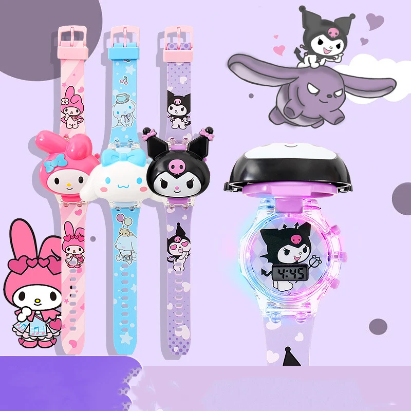 

Sanrio Children Electronic Watches Kuromi My Melody Hello Kittys Kawaii Cute Cartoon Anime Student Outdoor Rotating Toys Girls