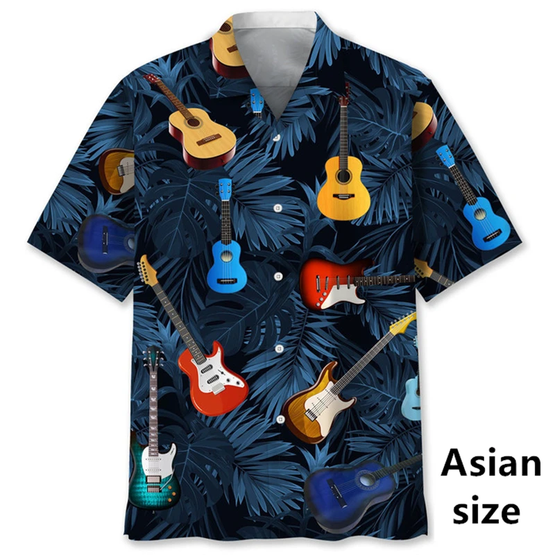 

Мужские гавайские рубашки с 3D тропическими растениями, музыкальная одежда с гитарой и принтом, модная повседневная одежда для отдыха, модные женские пляжные рубашки на пуговицах