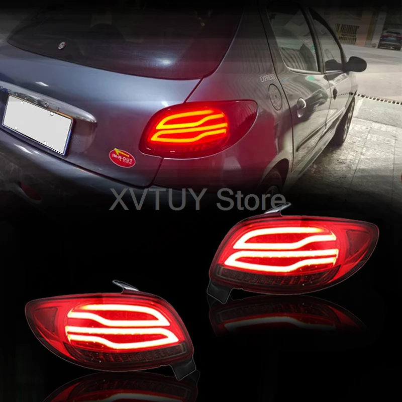 1 Pair Smoked LED Tail Light For Peugeot 206 207 Rear Lights Driving Turn Signal Lamps Reverse Brake Stop Lamp Car Accessories