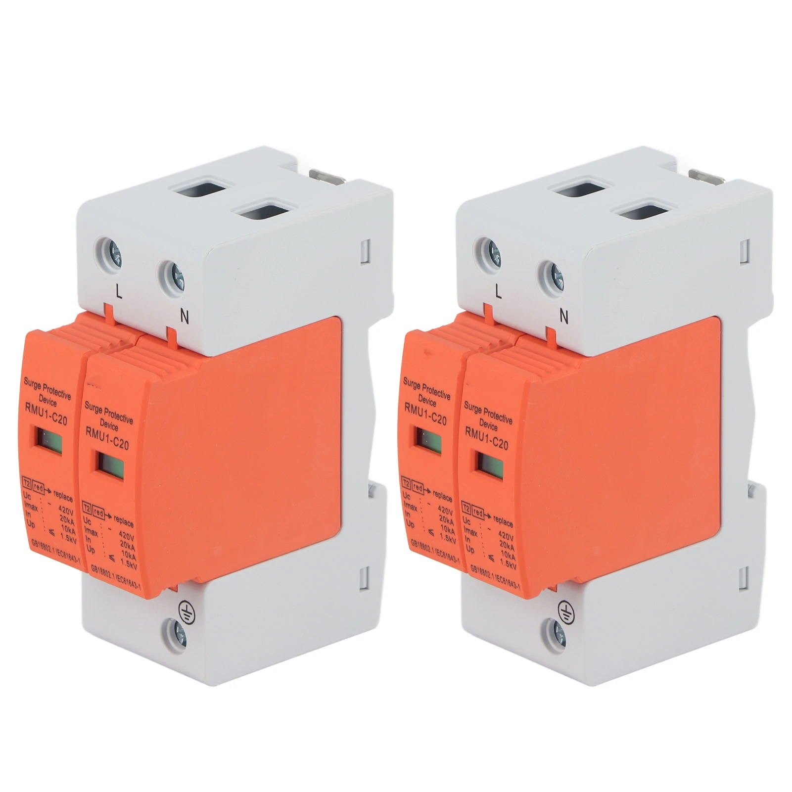 2Pcs SPD Surge Protective Devices AC Arrester Protector Home Circuit Breaker 2P 420V RMU1‑C20