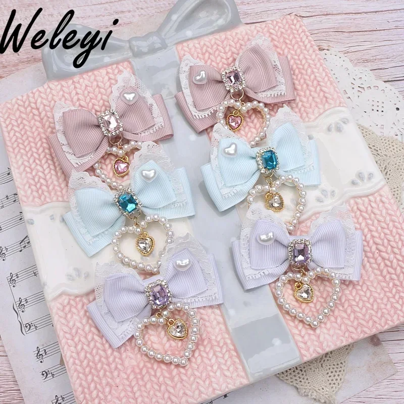 Jirai Kei Style Accessories Pearl Love Pendant Hairpin Japanese Mine Series Mass-produced Sweet Headgear Bow Lace Side Clips