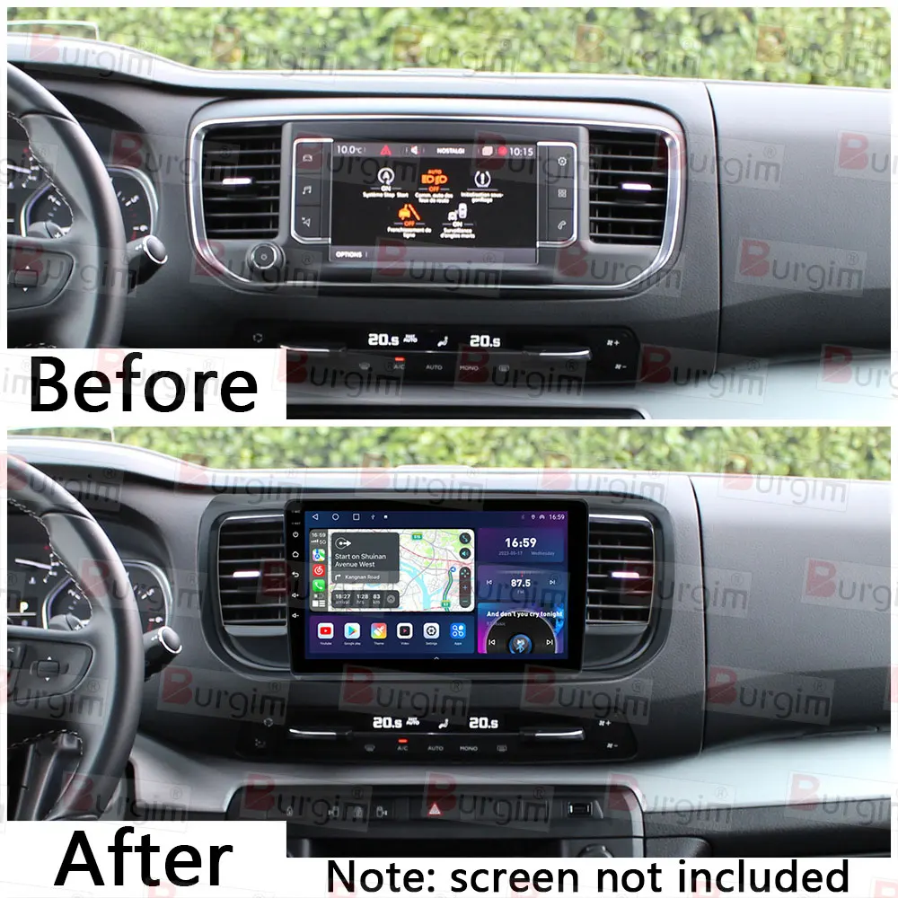 Burgim Car Android Radio Frame For Peugeot Expert Traveller Toyota ProAce Verso 9 inch 2Din Stereo Panel Harness Wire Canbus Box