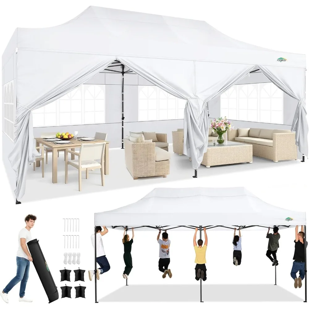 

10x20 Pop up Canopy Heavy Duty with 6 Sidewalls, Easy Set-up Commercial Outdoor Party, 100% Waterproof Wedding Canopy Gazebo, 3