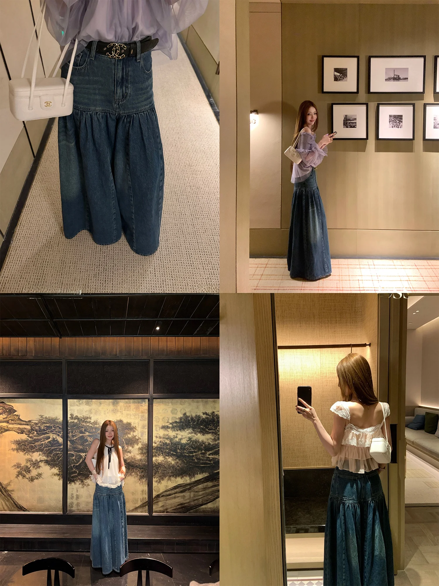 

Fashionable High-Waist Straight-Leg Wide-Leg Jeans Women's Cotton Denim Pants French Style Washed out Pure Color Daily Wear