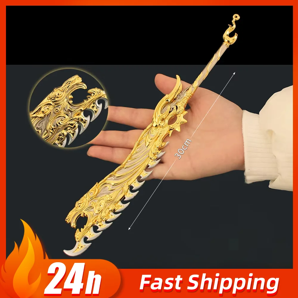 30cm Naraka Bladepoint Game Anime Peripheral, Sanjun Sword, Metal Toys Cold Weapon Model, Replica Miniature Ancient Arms, Gift