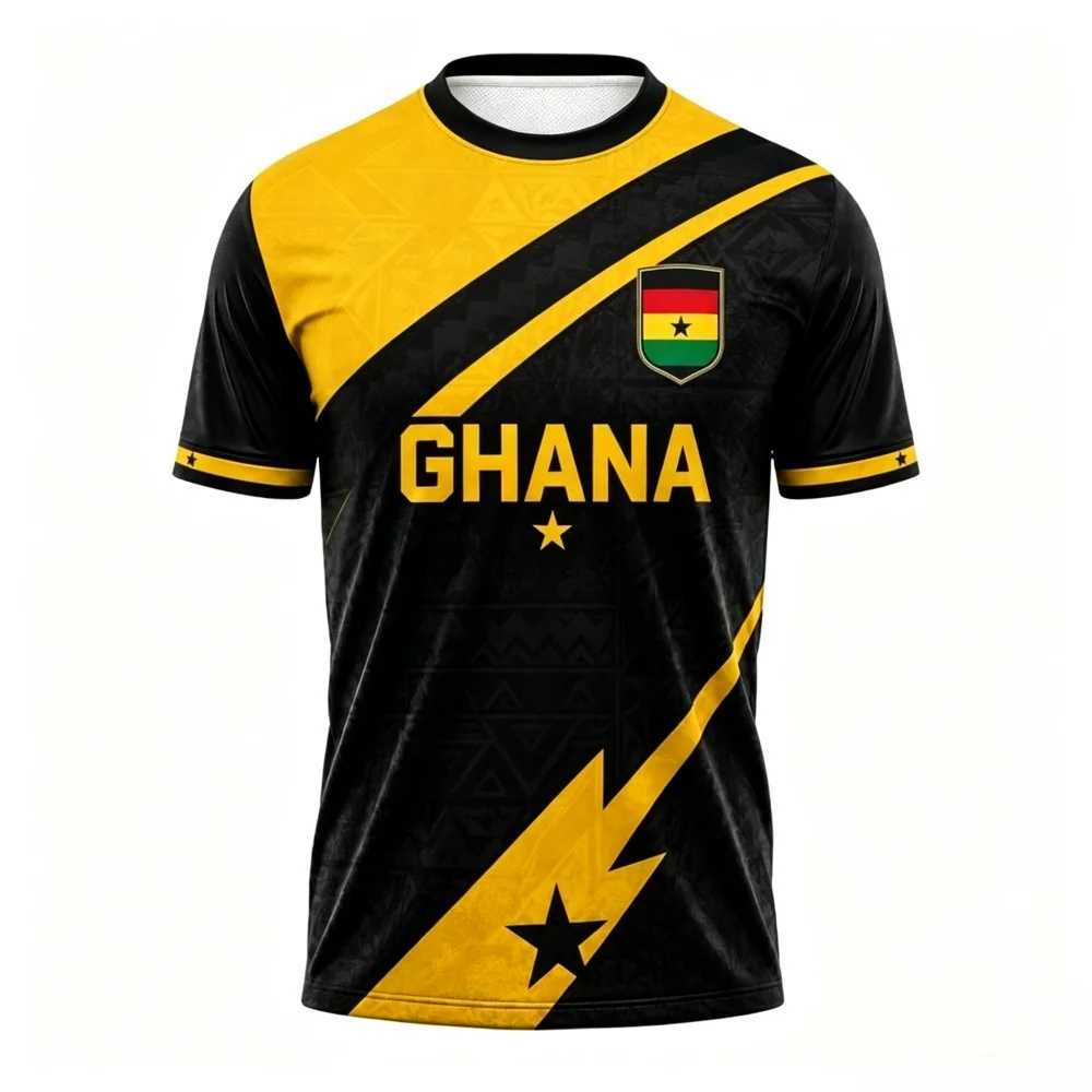 Unisex Ghana Soccer Fan Jersey White  Short Sleeve Oversized National 3D Creative Emblem Football Supporter NEW Family Kids Tees