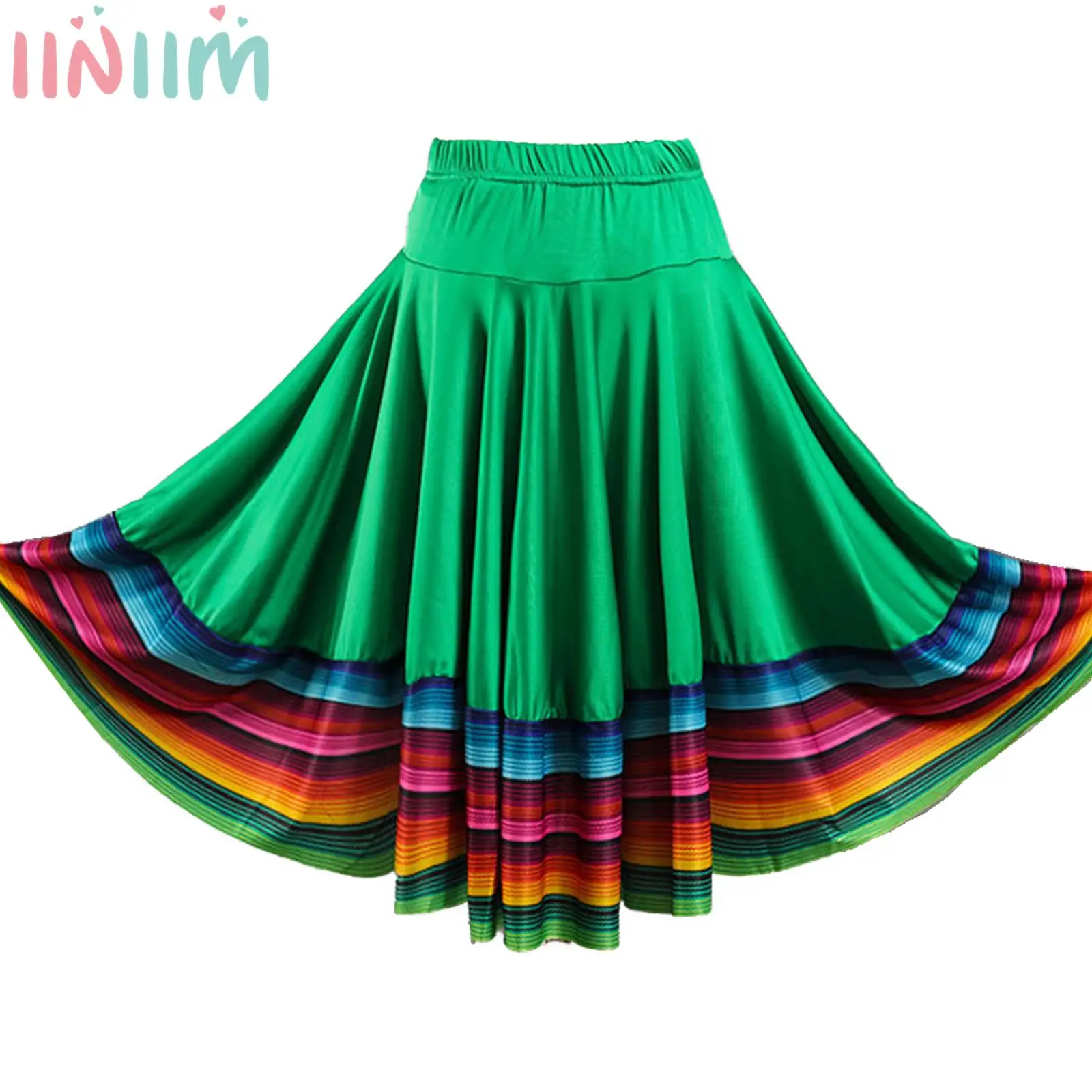 Womens Colorful Folklorico Dance Long Ruffled Skirt Mexican Flamenco Ballroom Dance Folk Dancing Dress Stage Performance Costume