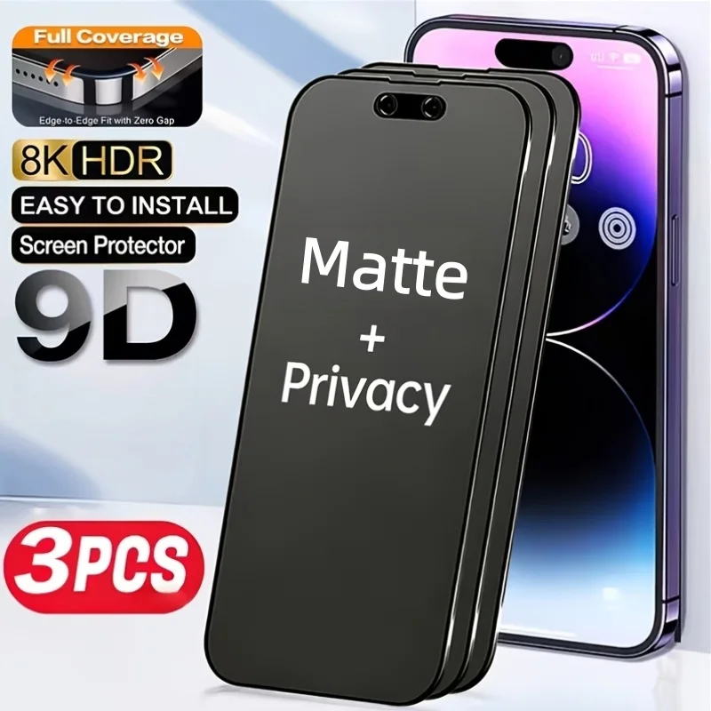 3 films protecteurs givrés pour écran, compatibles avec les téléphones iPhone 17, 16, 15, 14, 13, 12 Pro Max, film trempé