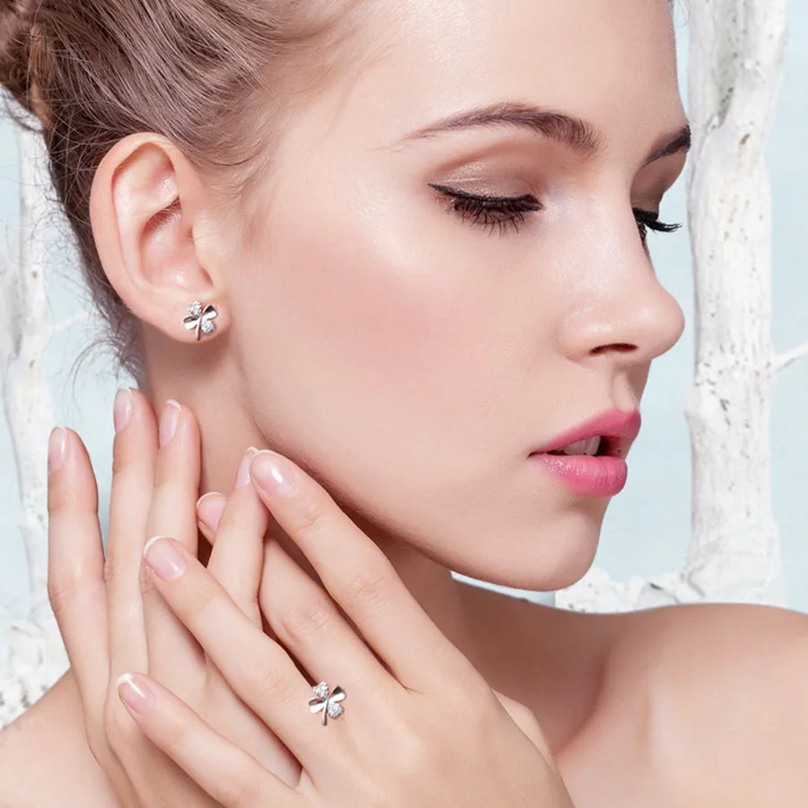 Brincos requintados trevo de quatro folhas brincos de zircão para mulheres brincos de prata brinco de cor brincos de jóias de earing brincos presente