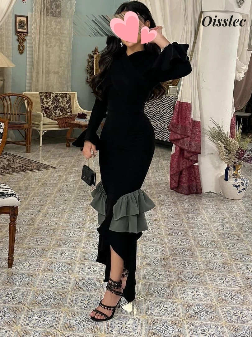 

Oisslec Dress Elegant Vintage Simple Black Mermaid Ruffle Customize Formal Occasion Prom Dress Evening Party Gowns