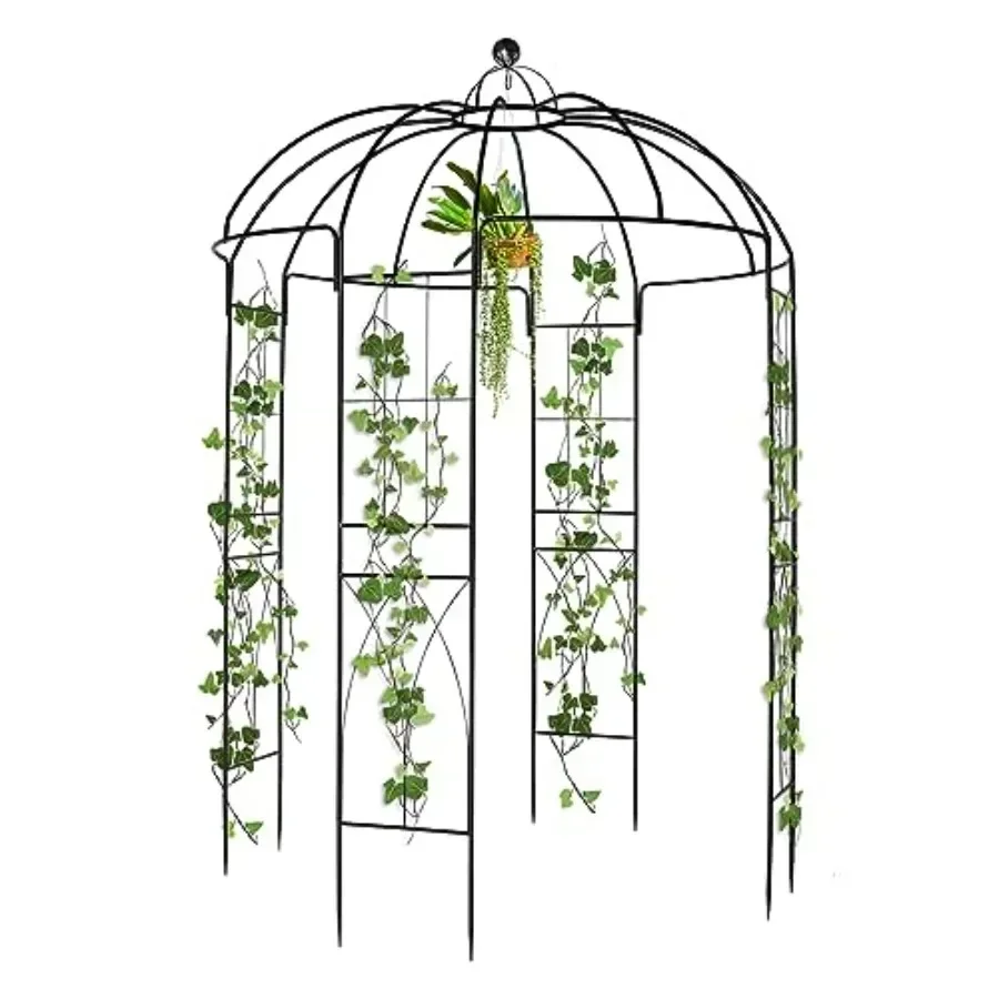 Garden Arch Arbor Heavy Duty Metal Pergola Pavilion Trellis Birdcage Gazebo French Style 9ftx6.8ft Plants Support Use for Outdo