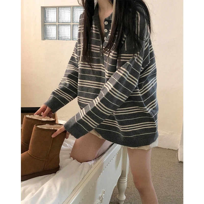 MEXZT винтажный полосатый свитер женский Harajuku негабаритные вязаные пуловеры корейский трикотаж с длинными рукавами зимние повседневные джемперы новый