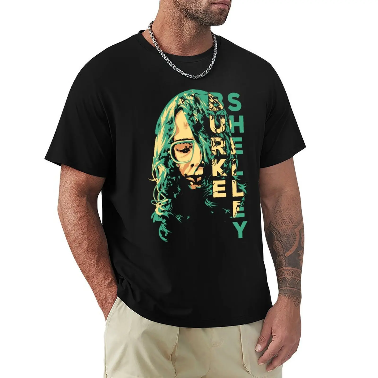 Burke Shelley Face Yellow and Green T-Shirt Plus Size Loose Short Sleeve Top