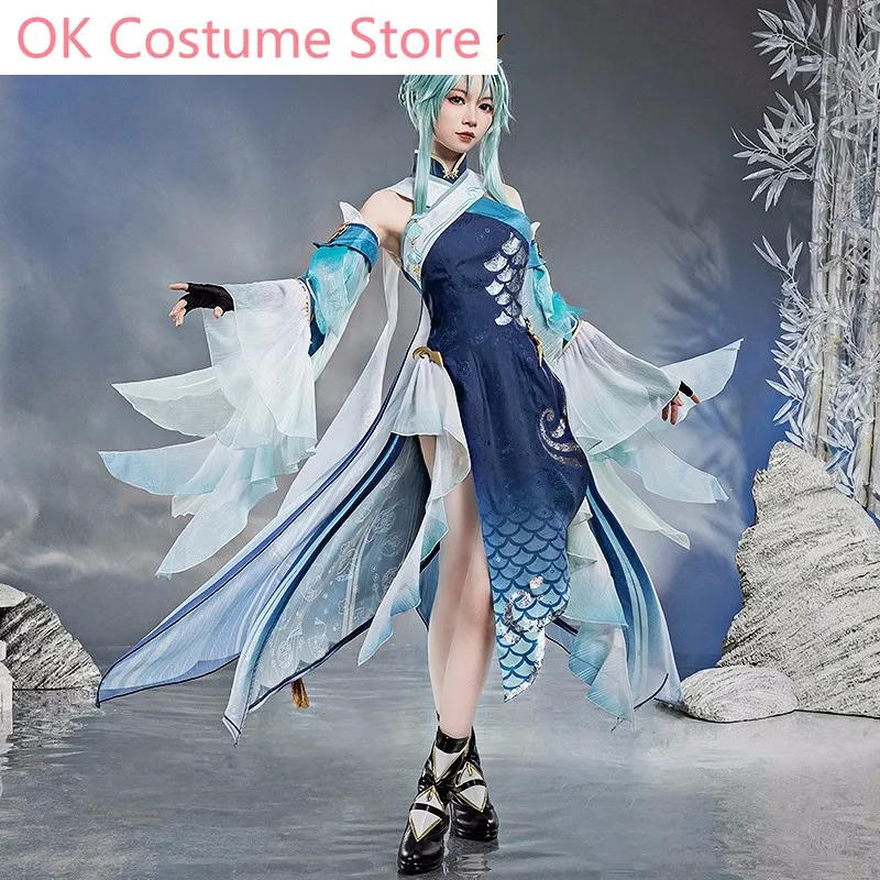 Anime! Genshin Impact Madame Ping Game Suit Elegant Cheongsam Dress Uniform Cosplay Costume Halloween Party Outfit Women