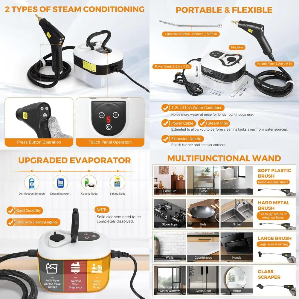 

Портативный ручной пароочиститель высокого давления объемом 1,2 л для детализации автомобилей и многоцелевого использования, белый