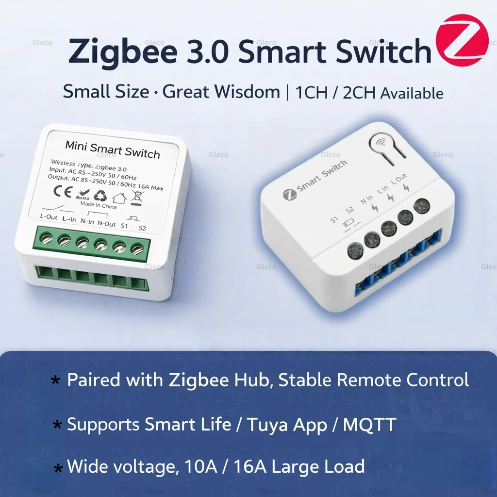 Module de commutation Zigbee Mini 1CH/2CH en option, relais intelligent 10A/16A pour la domotique, compatible Tuya Smart Life Z2M Alexa Google Home