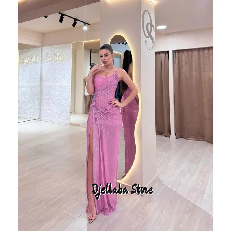 

Customized Pink Sequin Side Slit robes de soirée Strapless Backless Sleeveless Party Dresses Floor-Length Prom Dress 2025