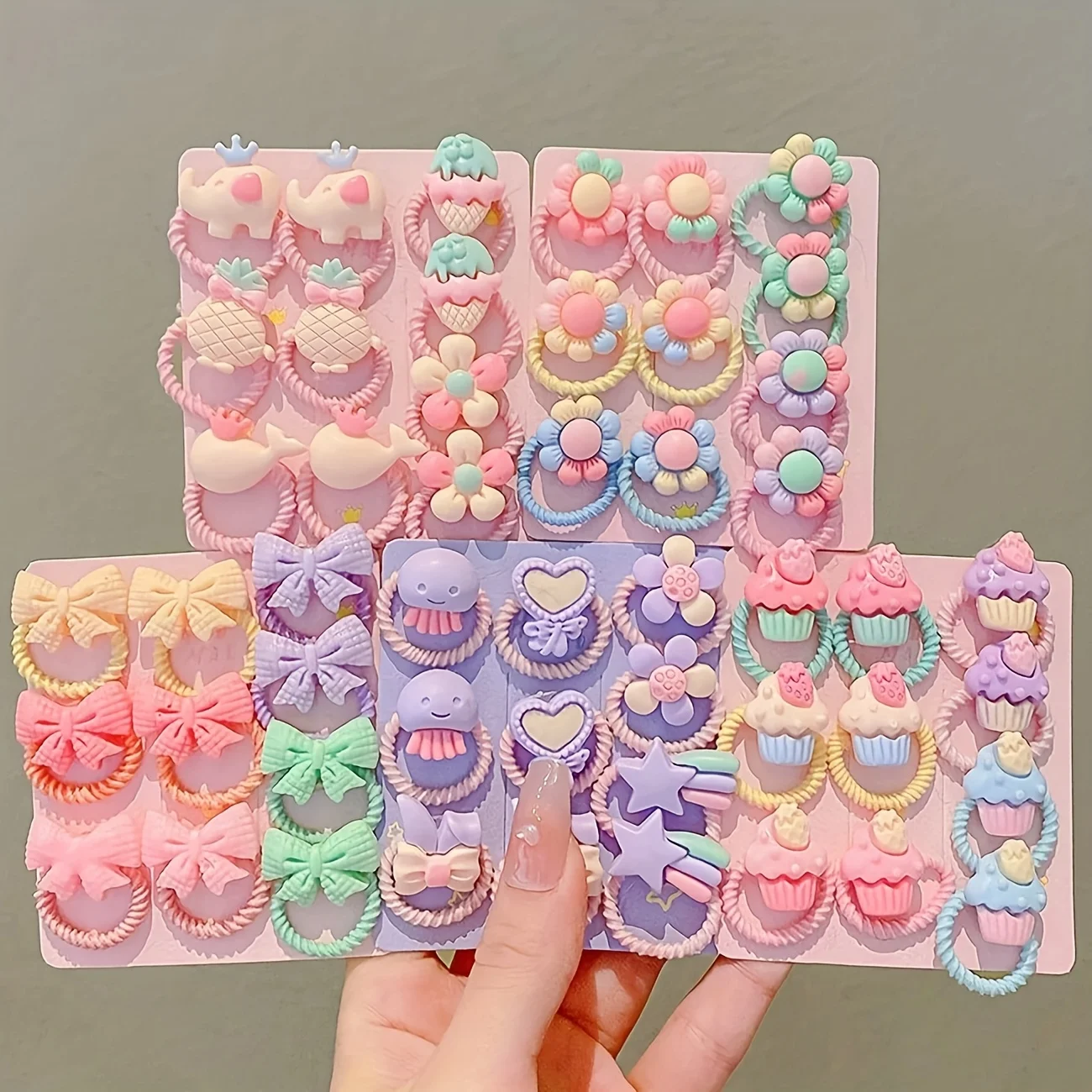 10/50 Packs of Adorable Children’s Hair Ties | Flower, Bow, and Ice Cream Cartoon Hair Accessories Set.