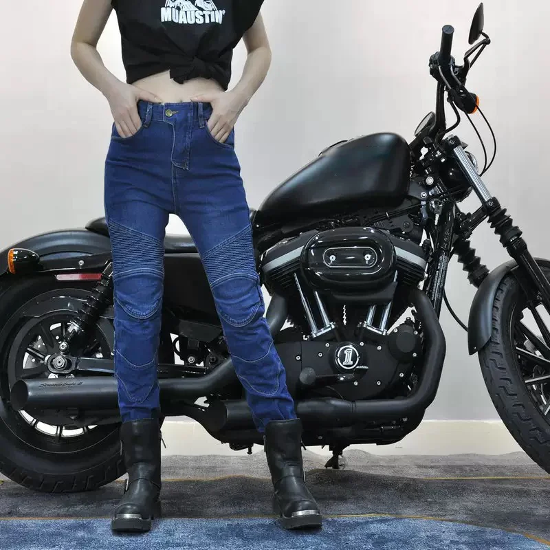Cross border hot selling women's casual retro elastic motorcycle pants motorcycle jeans women's racing anti fall riding pants