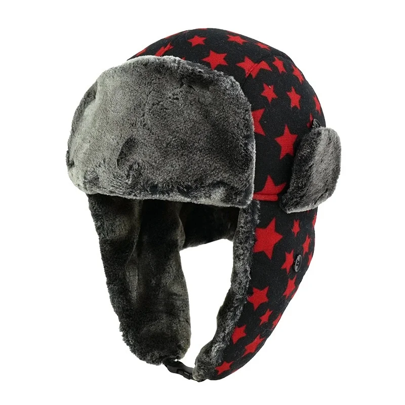 Color-Block Star Pilot Beanie Winter Outdoor Cycling Cold-Weather Ski Hat Bomber Windproof Ear-Warming Hat