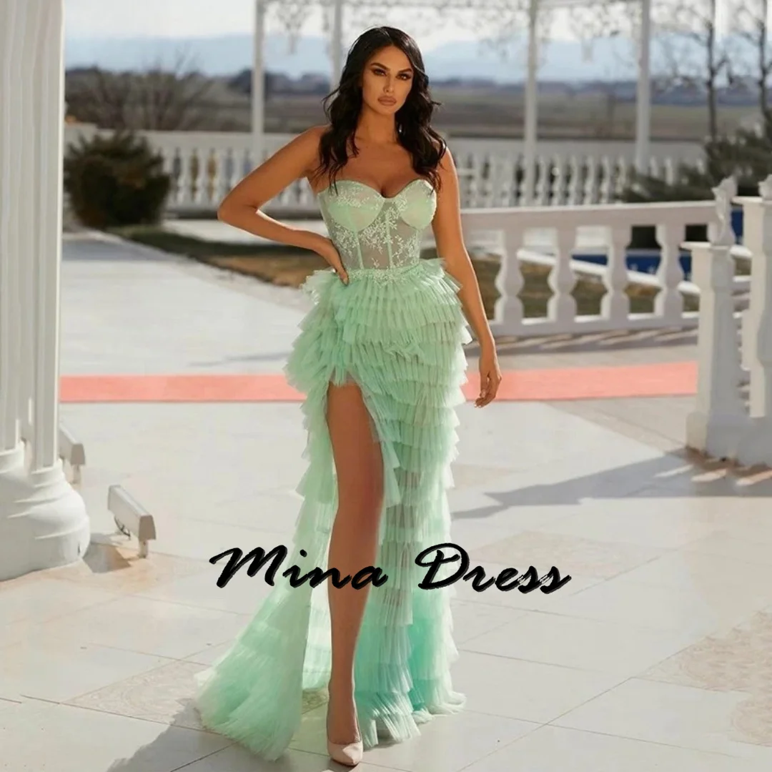 

Mina-2024-Vestidos De Fiesta strapless side slit mint green princess evening dress formal occasion dress