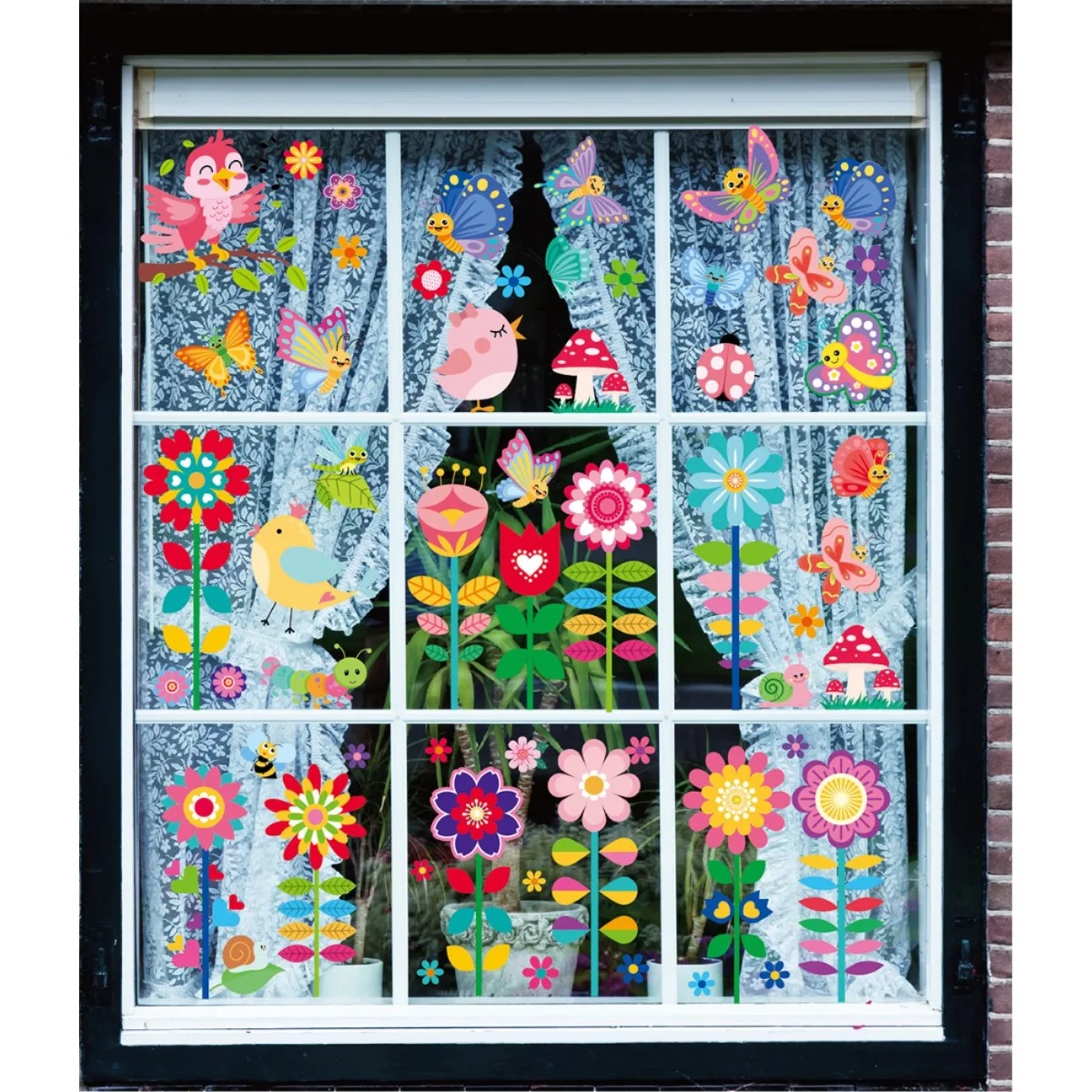 9Sheets Spring Glass Door Mirror Stickers Double Sided Flower Butterfly Electrostatic Window Sticker Happy Easter Decor Sticker